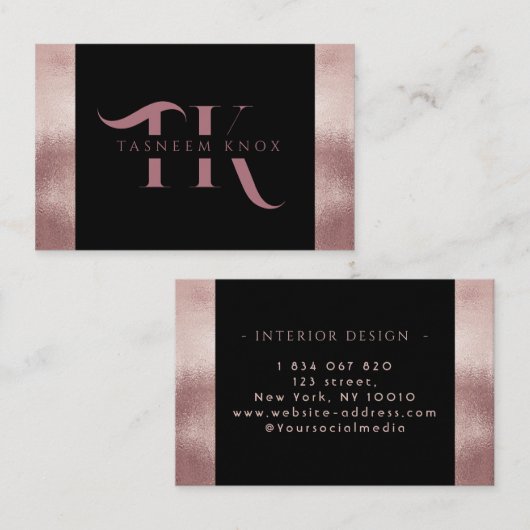 Monogram Faux Roos Goud Minimalist Visitekaartje (Voorkant / Achterkant)