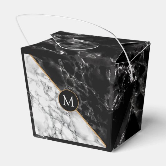 Monogram Favor Box Black White marble Stone Bedankdoosjes (Achterkant)