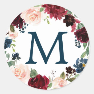 Monogram Favor Stickers Navy Bourgondië