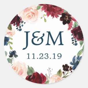 Monogram Favor Stickers Navy Burgundy
