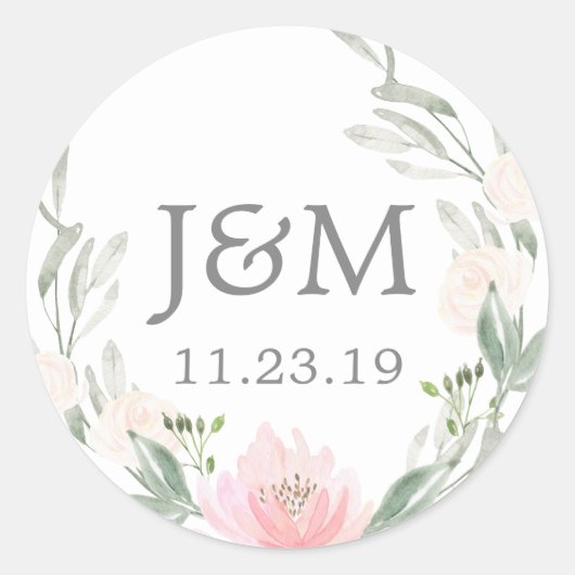 Monogram Favor Stickers Pastel Blozend Roze (Voorkant)