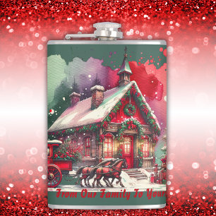 Monogram Feestelijke Vintage Kerst op groen Heupfles