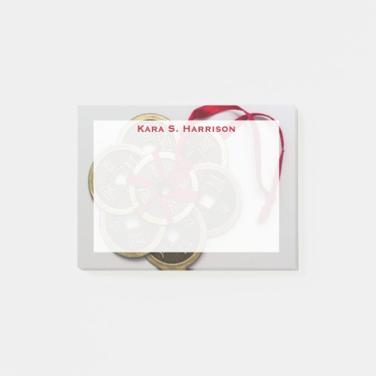 Monogram Feng Shui Chinese Munten Rood Lint Post-it® Notes (Voorkant)