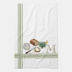 Monogram Ferme Cuisine Serviette Sage Herbes verte