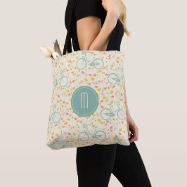 Monogram fiets en bloemen draagtas