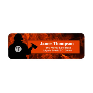 Monogram Fireman Flame Background Etiket