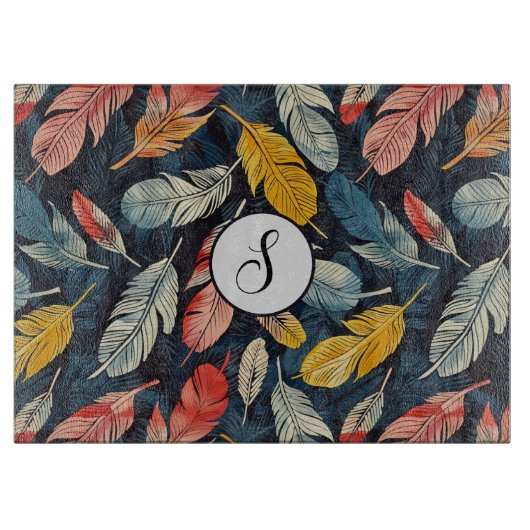 Monogram Flair met veren Snijplank (Voorkant)