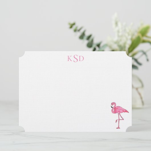 Monogram Flamingo Print Briefpapier Kaart (Staand voorkant)