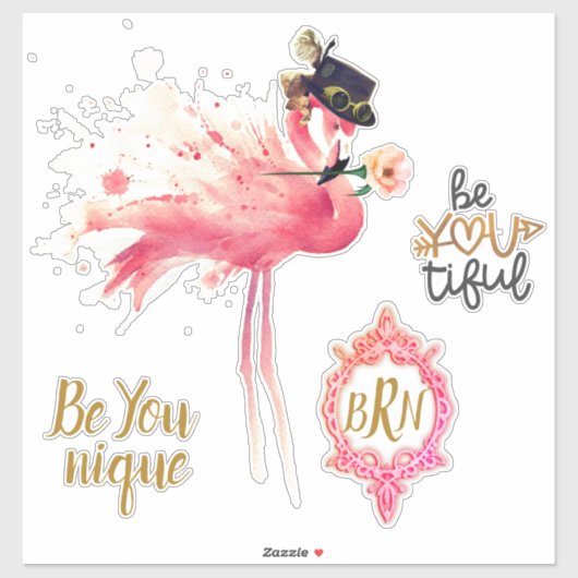 Monogram Flamingo "Wees je verlegen" Steampunk  Sticker (Vel)