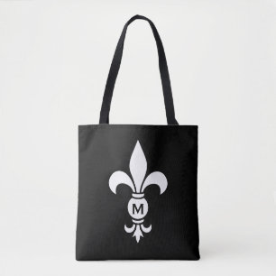Monogram Fleur De Lis Modern Simple Black & White Draagtas