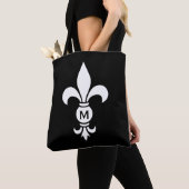Monogram Fleur De Lis Modern Simple Black & White Draagtas (Dichtbij)