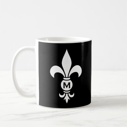 Monogram Fleur De Lis Modern Simple Black & White Koffiemok (Links)