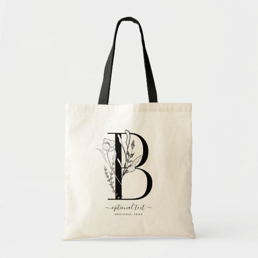 Monogram Floral Aangepaste Canvas tas - Enkele let (Voorkant)