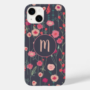 Monogram Floral Black Roze Case-Mate iPhone 14 Hoesje