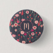 Monogram Floral Black Roze Ronde Button 3,2 Cm (Voorkant)