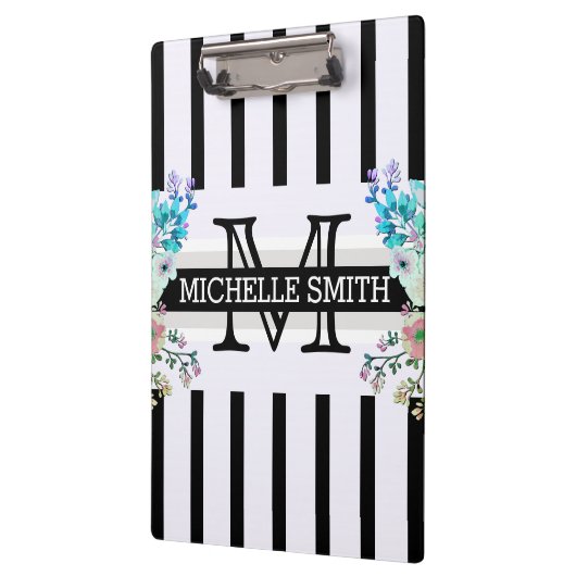 Monogram Floral Black Stripes Klembord (Links)