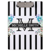 Monogram Floral Black Stripes Klembord (Voorkant)