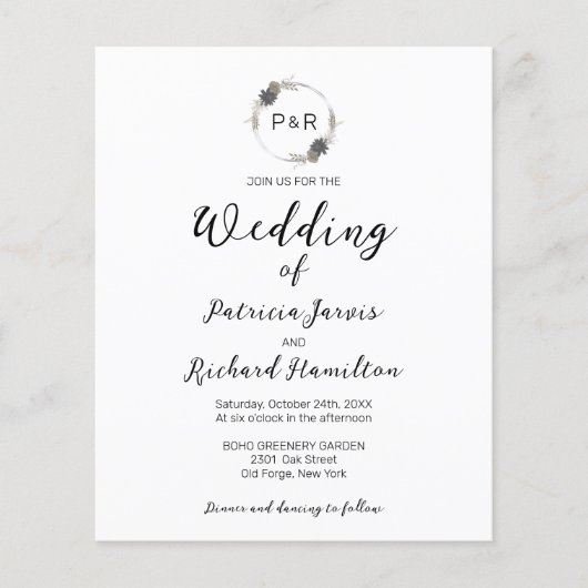 Monogram Floral Budget Weddenschap (Voorkant)