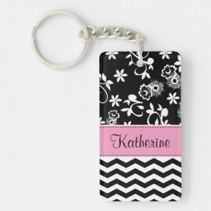 Monogram Floral Chevron Pattern AcrylSleutelhanger Sleutelhanger