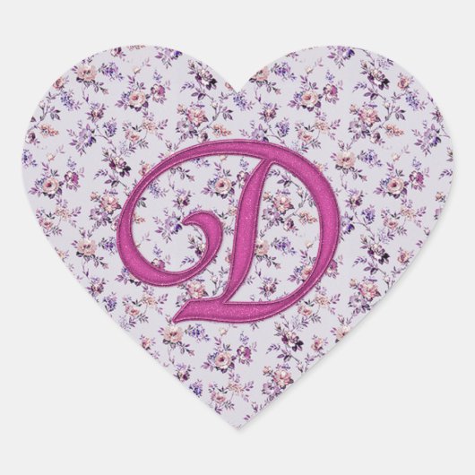 Monogram Floral  D Hart Sticker (Voorkant)