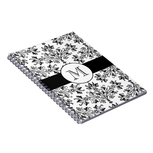 Monogram  Floral Damask Pattern Notitieboek (Rechterzijde)