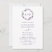 Monogram Floral Dusty Paarse Greenery Wedding Kaart (Voorkant)