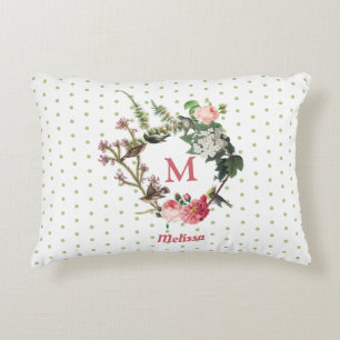Monogram  Floral en Bird Wreath Polka Dots Accent Kussen