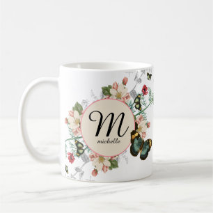 Monogram  Floral flacons Wit Aangepast Koffiemok