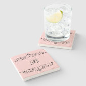 Monogram Floral Flourish Drink Coasters Stenen Onderzetter (Zijkant)