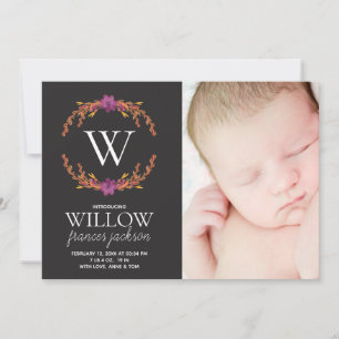 Monogram Floral Foto van Newborn Girl, gepersonali