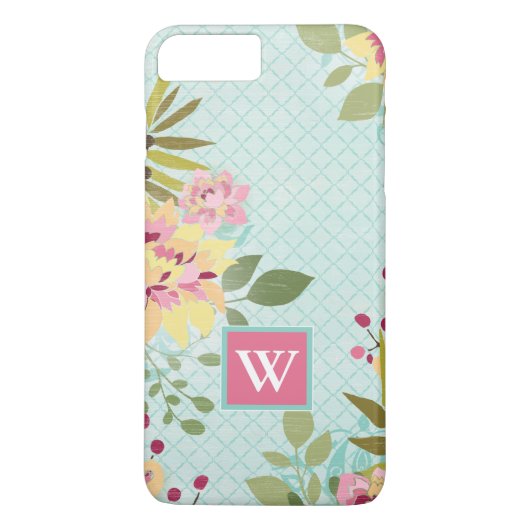 Monogram | Floral Garden, blauwe achtergrond Case-Mate iPhone Case (Achterkant)