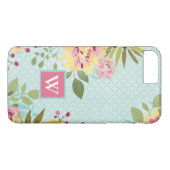 Monogram | Floral Garden, blauwe achtergrond Case-Mate iPhone Case (Achterkant (Horizontaal))