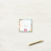 Monogram | Floral Garden, blauwe achtergrond Post-it® Notes (Op bureau)