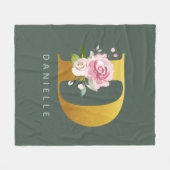 Monogram Floral Gepersonaliseerde letter D Fleece Deken (Voorkant (Horizontaal))