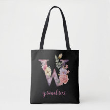 monogram floral gepersonaliseerde zwarte roze lett