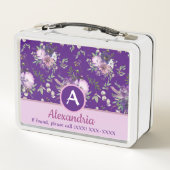 Monogram Floral Girly Paarse Douanenaam (Achterkant)