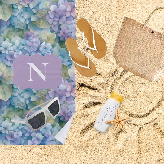 Monogram Floral Hydrangea Paars Strandlaken