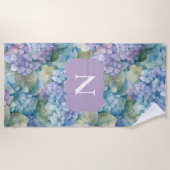 Monogram Floral Hydrangea Paars Strandlaken (Voorkant)