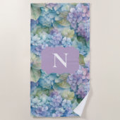 Monogram Floral Hydrangea Paars Strandlaken (Voorkant)