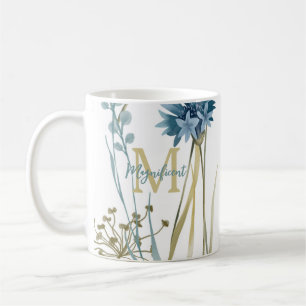 Monogram Floral Light Blue White Koffiemok
