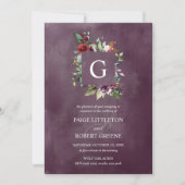 Monogram Floral Lijst in het Rode, Blush Wedding Kaart (Voorkant)