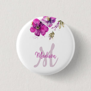 Monogram Floral Magenta Ronde Button 3,2 Cm