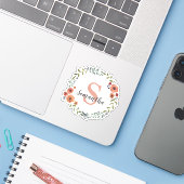  monogram - Floral met persoonlijke Sticker (Laptop met iPhone)