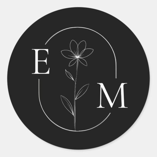 Monogram Floral Minimalistic Wedding Sticker (Voorkant)