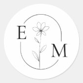 Monogram Floral Minimalistic Wedding Sticker (Devant)