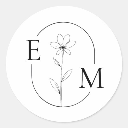 Monogram Floral Minimalistic Wedding Sticker (Devant)
