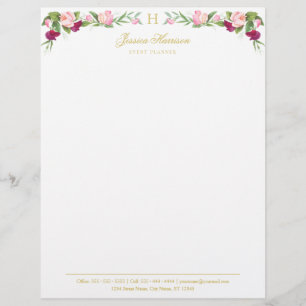 Monogram Floral Paars Pink Sweet Pea Briefhoofd