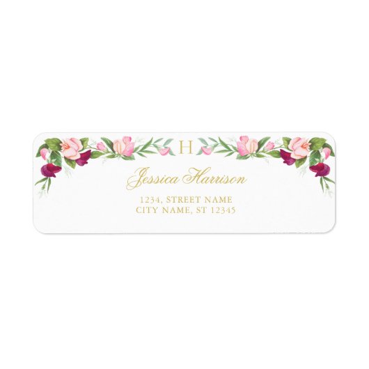 Monogram Floral Paars Pink Sweet Pea  Etiket (Voorkant)