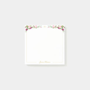 Monogram Floral Paarse roze roze pinda 3x3 Post-it® Notes