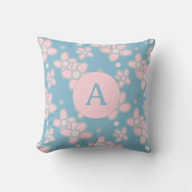 Monogram Floral Pastel Retro Kussen (Voorkant)